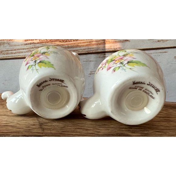 Rare Royal Stuart Bone China Tea Kettle Shaped Porcelain Salt & Pepper Shakers - Picture 6 of 8